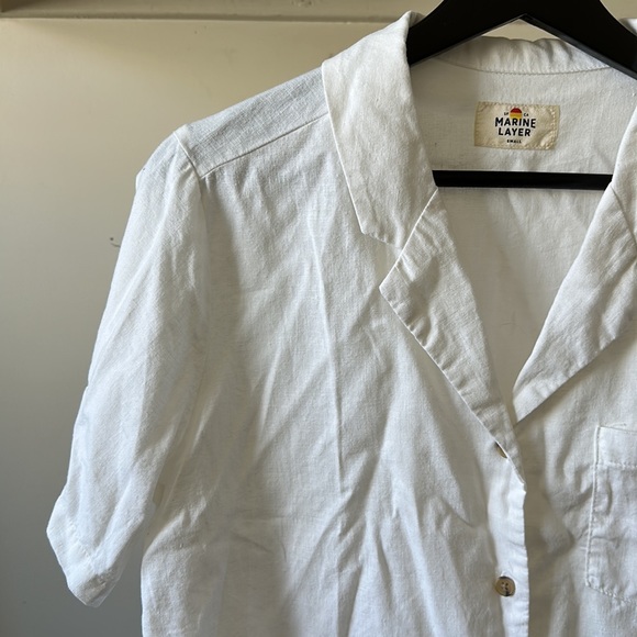 New Marine Layer Lucy hemp short sleeve resort shirt cropped boxy button down - Picture 8 of 14